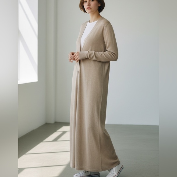 Theory maxi cardigan linen blend tan size large duster - Picture 2 of 9